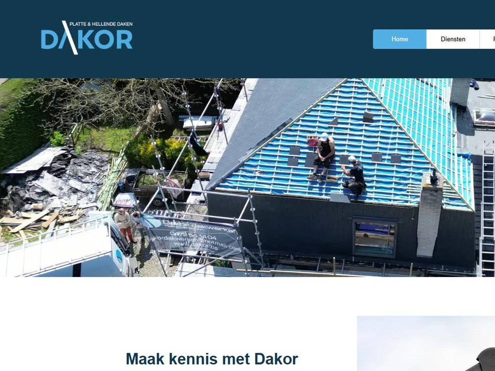 Website van Dakor Dakwerken, dakdekker in Roeselare