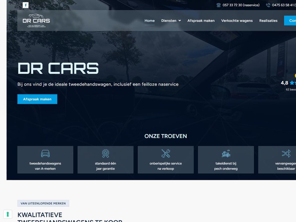 Website van DR Cars, tweedehandswagens in Ieper