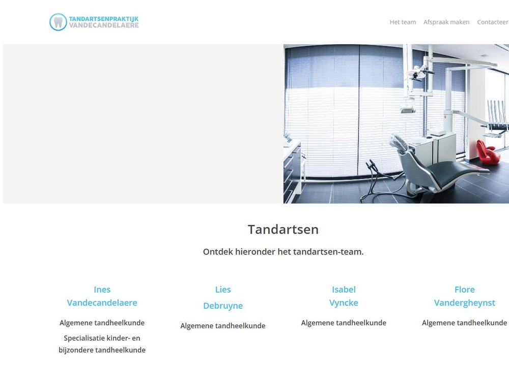 Website van Tandartsenpraktijk Vandecandelaere in Kuurne
